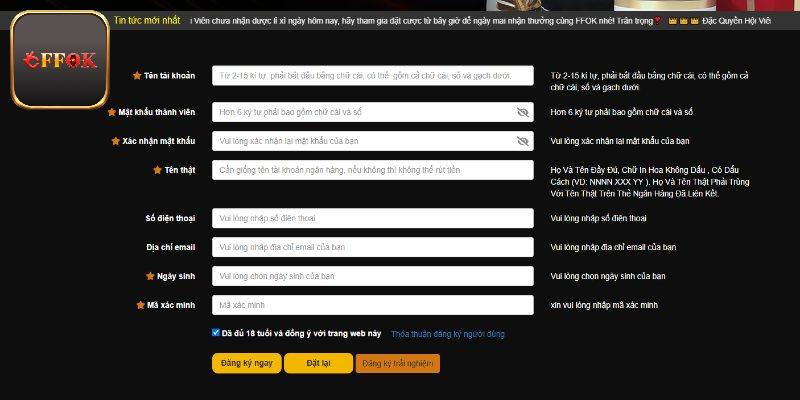 Cách tạo tài khoản theo hướng dẫn đăng ký FFOK nhanh nhất