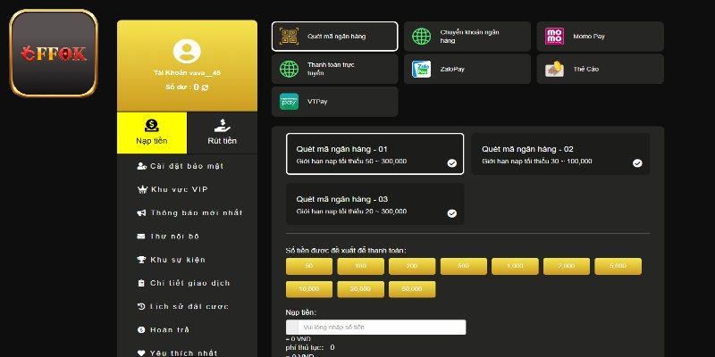 Hướng dẫn nạp tiền FFOK bằng thẻ ngân hàng